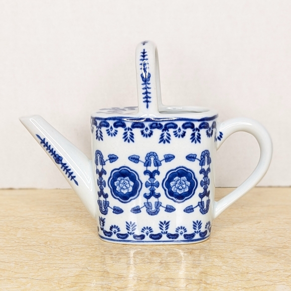 Vintage Other - Vintage Blue & White Chinoiserie Small Ceramic Watering Can Pitcher